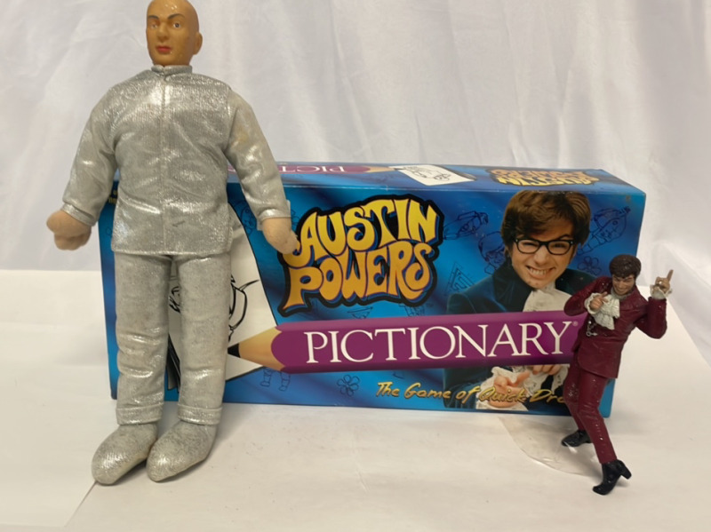 Lot of Austin Powers Pictionary game and toys