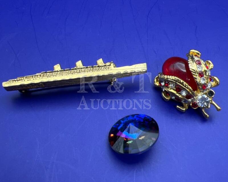 Jelly Belly Ladybug Brooch Swarovski Rivoli 18mm Heliotrope Ocean Liner
