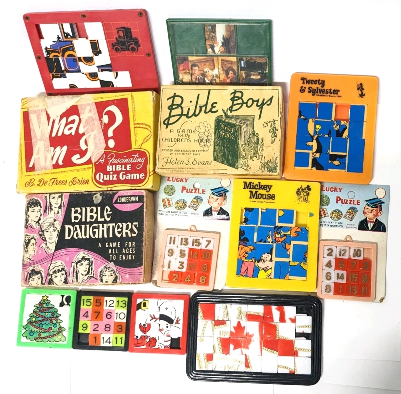 Vintage Sliding Puzzle Games & Bible Card Games