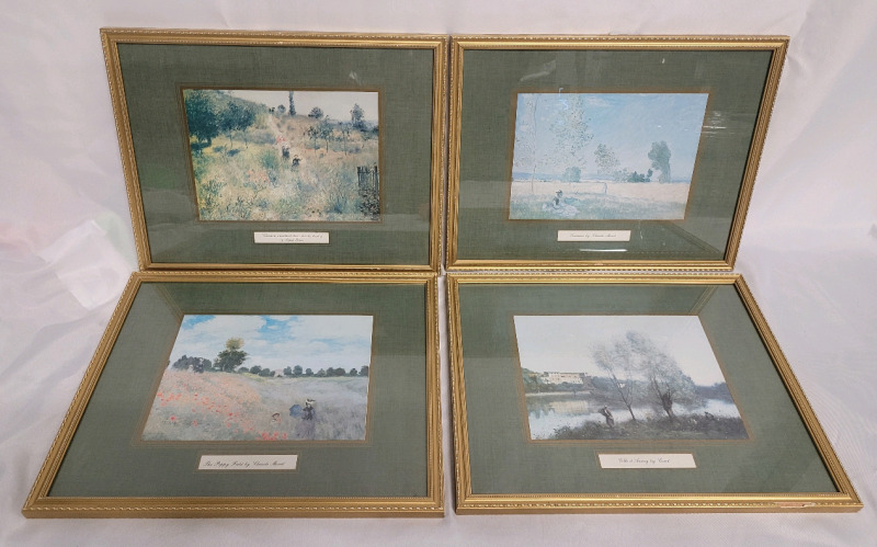 Claude Monet , August Renoir & Jean Coret Framed Prints , Set of 4 . Each measures 15"×12"