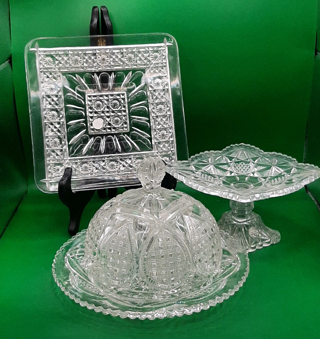 Vintage Square Plate, Covered Butter Dish and Small Pedestal Serving Dish