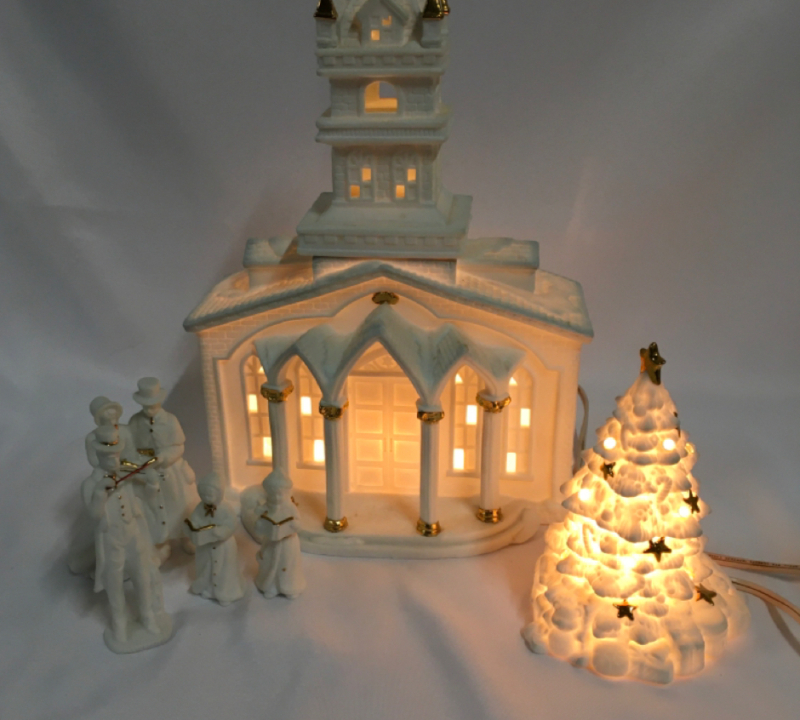 Pottery Christmas Church & Tree Lights