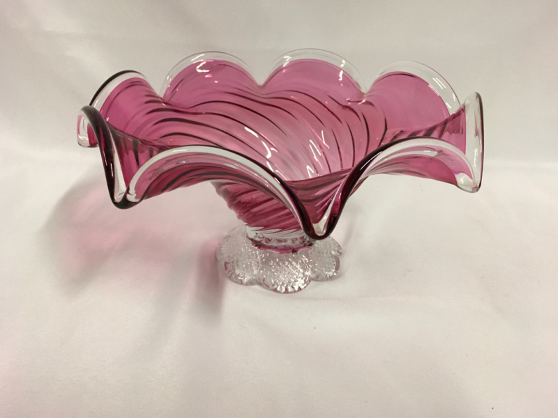 Vintage Cranberry Glass Ruffled Bowl