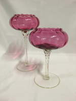 Two Cranberry Glass Footed Compotes