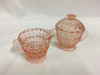 Pink Depression Glass Creamer and Sugar Bowl