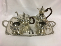 Silver Plated Melon Shape Tea Set & Tray