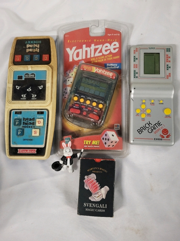 Vintage Hand Held Video Games & Svengali Magic Cards