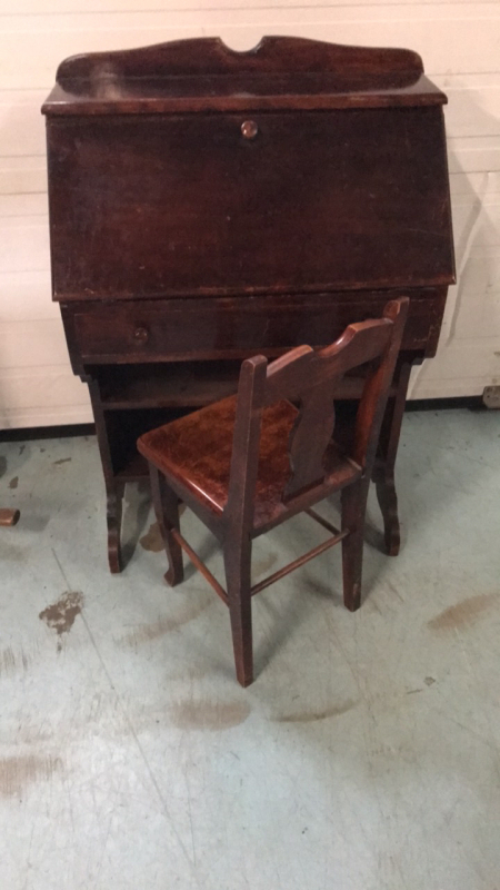 Vintage Wooden Writing Table & Chair