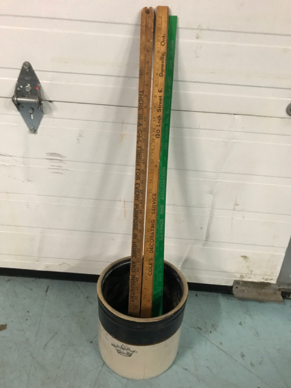 Vintage Crock 1 gallon & 3 Yardsticks