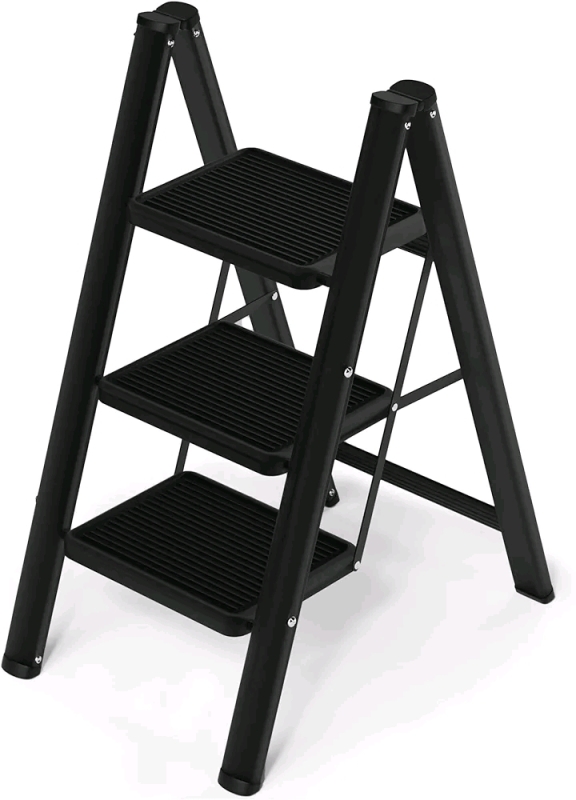 AriseWork Folding 3-Step Ladder , Black . New , Sealed