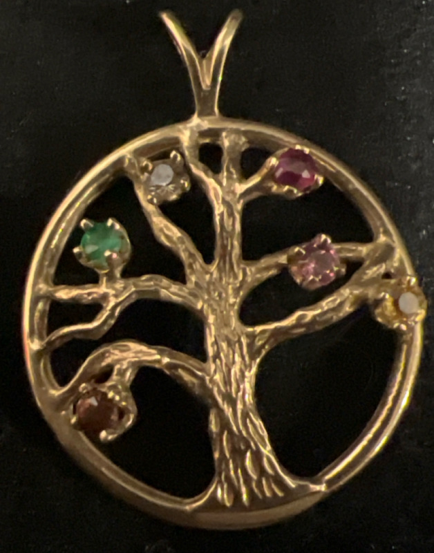 10K Yellow Gold Tree of Life Precious Gems Pendant