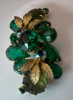 Emerald Green Rhinestones, AB Glass Juliana style Brooch