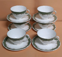 6 Vintage ROYAL DOULTON Teacups & Saucers - Fountain Bleau Pattern