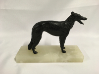 Antique Bronze Borzoi Wolfhound Marble Base