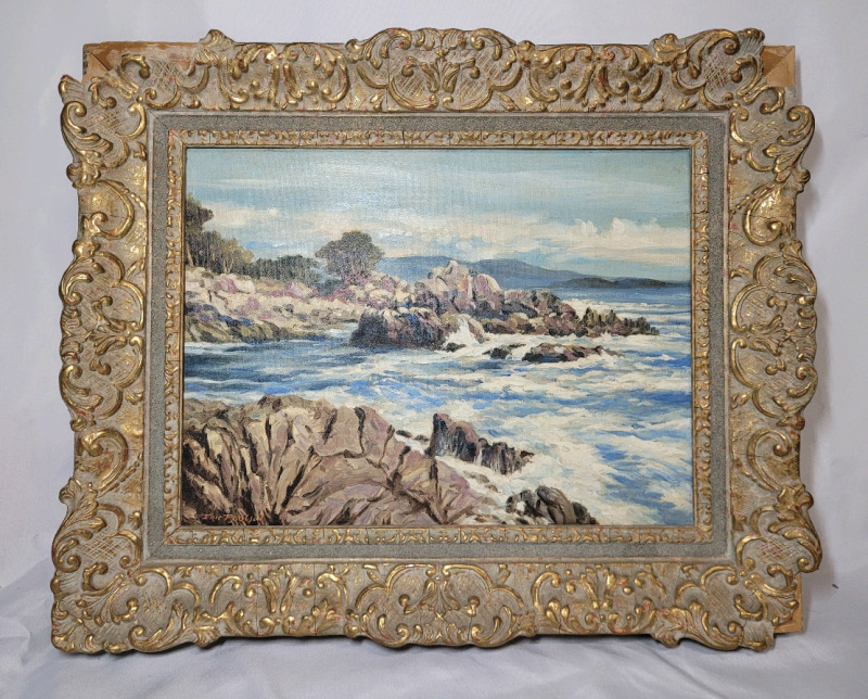 " Seascape " by Eric Poulson , Oil on Board . Listed American Artist . 22"×18" w/Frame