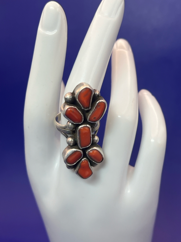 Navajo Sterling Coral Statement Ring