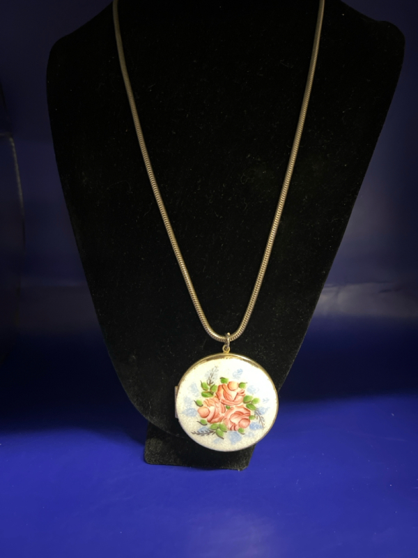 Vintage Guilloche Enamel Locket Pendant on chain