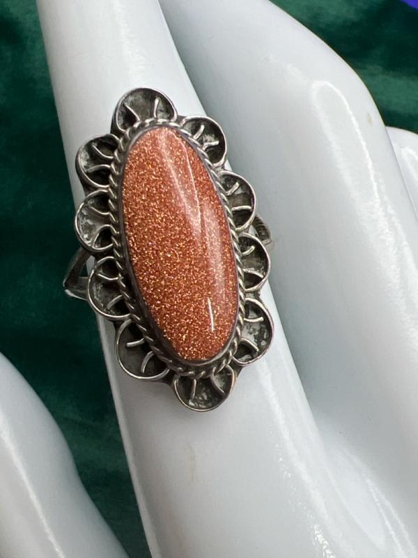 Vintage 925 Sterling Taxco Mexico Goldstone Ring