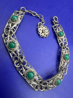 Antique Silver Filigree & Glass Stone Bracelet