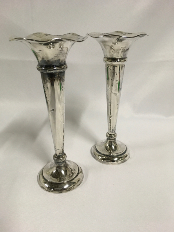 Pair English Sterling Silver Bud Vases