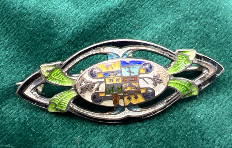 Sterling and Enamel C Clasp Brooch