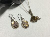 Sterling Silver Chain + Amber Pendant & Sterling Silver Earrings