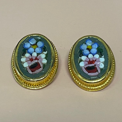 Vintage Italian Micro Mosaic clip on earrings