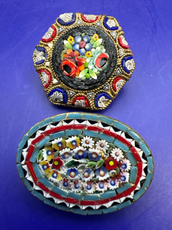 Antique Italian Mosaic & Vintage Italian Misaic Brooches