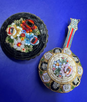 Italian Micro Mosaic Banjo Brooch & Micro Mosaic w Black