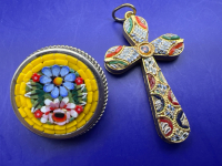 Italian Micro Mosaic Cross + Brooch