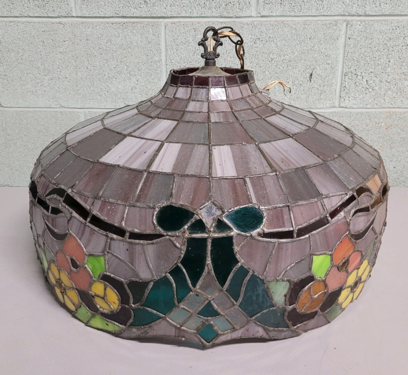Stain Glass Ceiling Light Fixture . Measures 24" diameter & 15" Tall . Pre-owned