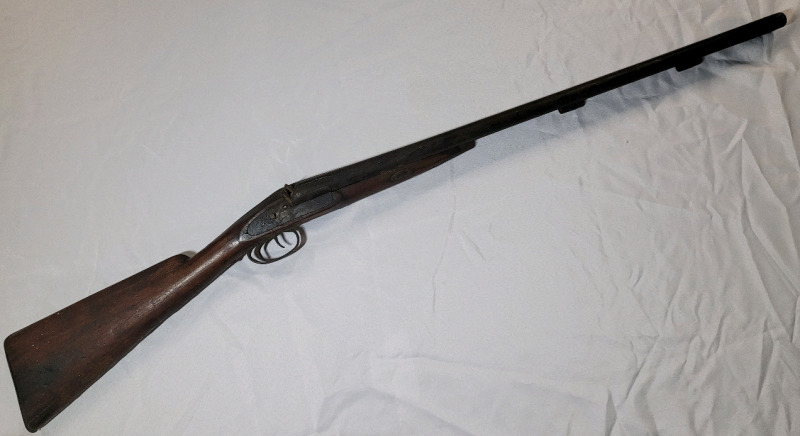 Antique Percussion Double Barrel Black Powder Muzzle Loader . Missing Hammer , Wall Hanger