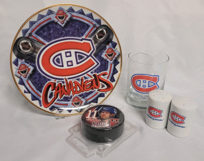 Montreal Canadians Hockey Collectibles . S&P , Plate , Glass & Puck