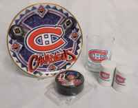 Montreal Canadians Hockey Collectibles . S&P , Plate , Glass & Puck