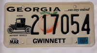 Georgia 2003 Hobby / Antique Vehicle License Plate , Single