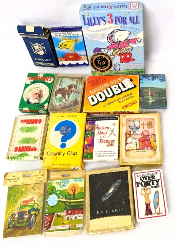 Vintage to Newer Card Deck, Card Games, Cribbage Table Tallies, Book Plates +