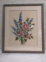 Vintage Framed Stitch Art - Floral
