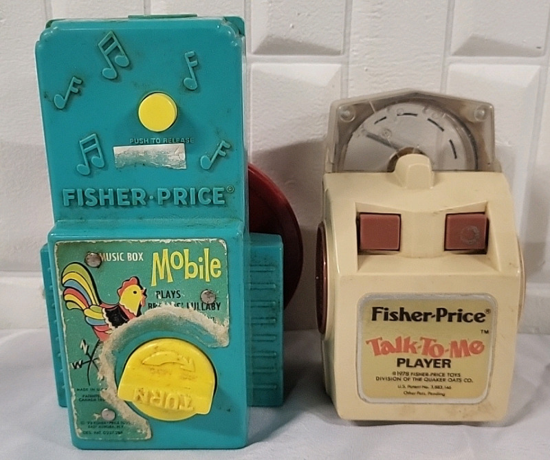 Vintage Fisher Price Mobile Music Box & Talk to Me Player with 2 Records