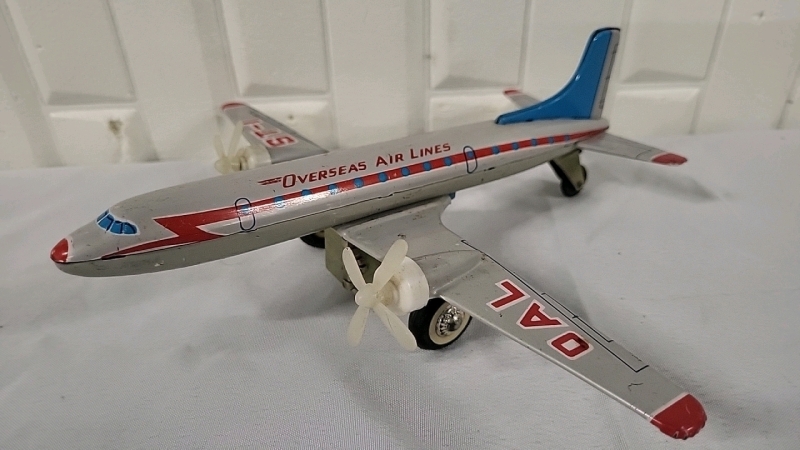Vintage Tin Airplane Friction Model - Overseas Air Lines