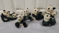 6 Ceramic Panda Bear Figurines - 1.5"-2.5" Tall