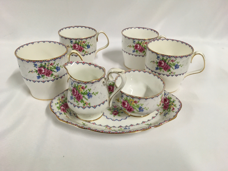 Royal Albert Petit Point Cream Sugar & Mugs