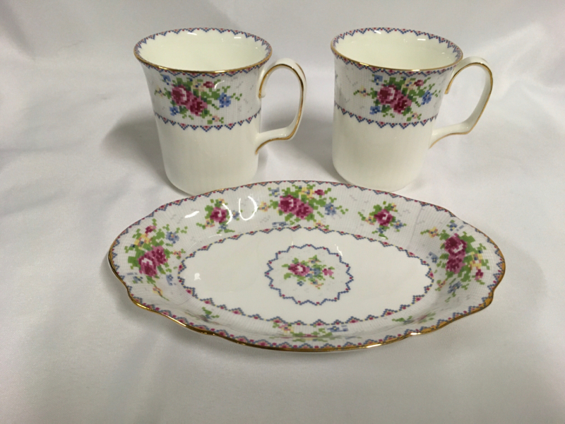 Royal,Albert Petit Point Mugs and Tray