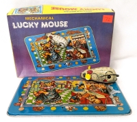 Vintage Mechanical Lucky Mouse Tin Toy with Box and Key Made in India