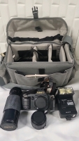 Canon T70 35mm Camera with 2 Lenses , Flash & Soft Case