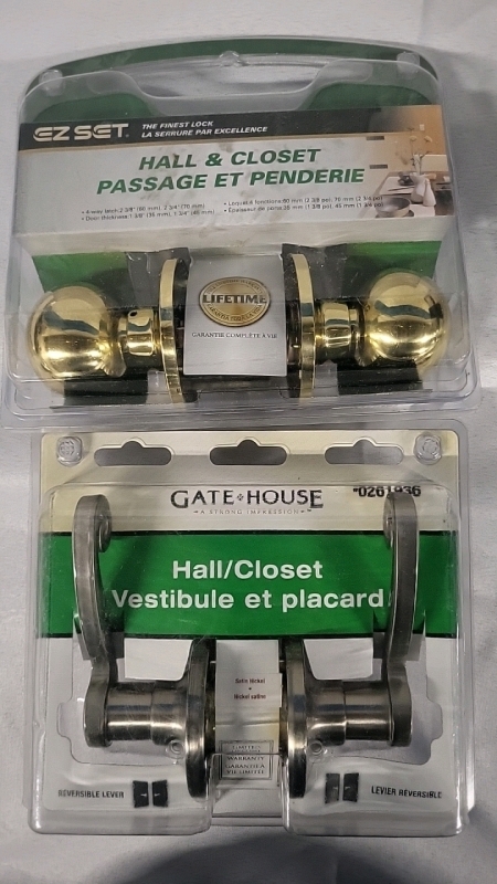2 Unused Hall & Closet Door Handle Sets