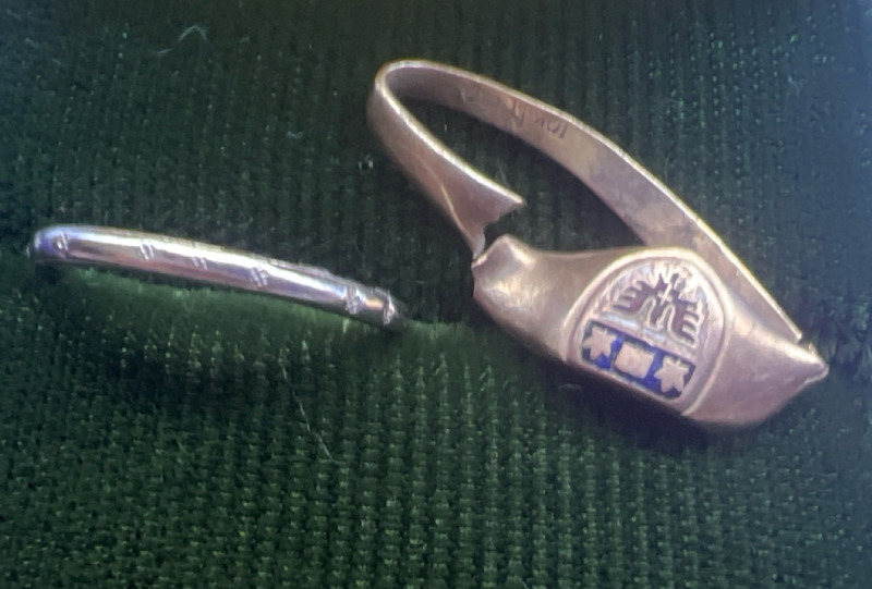 14K White Gold Band Ring and 10K Gold Squished Ring As Is