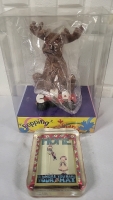 Wobbly Head Moose Figure & Glass Paperweight
