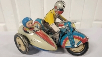 Vintage Tin Toy Motorcycle & Passenger Pod