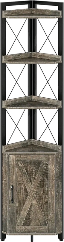 New Rolanstar 6-Tier Corner Shelf with Storage - Grey