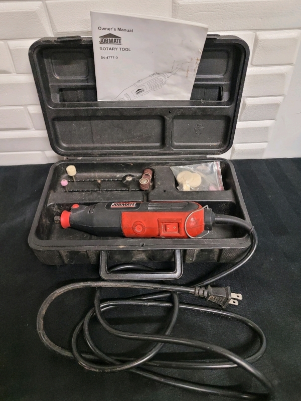 JobMate Rotary Tool with Some Extras in Case . Tested Working